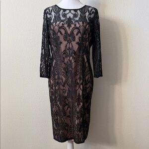 Adrianna Papell Black and Nude Lace Dress